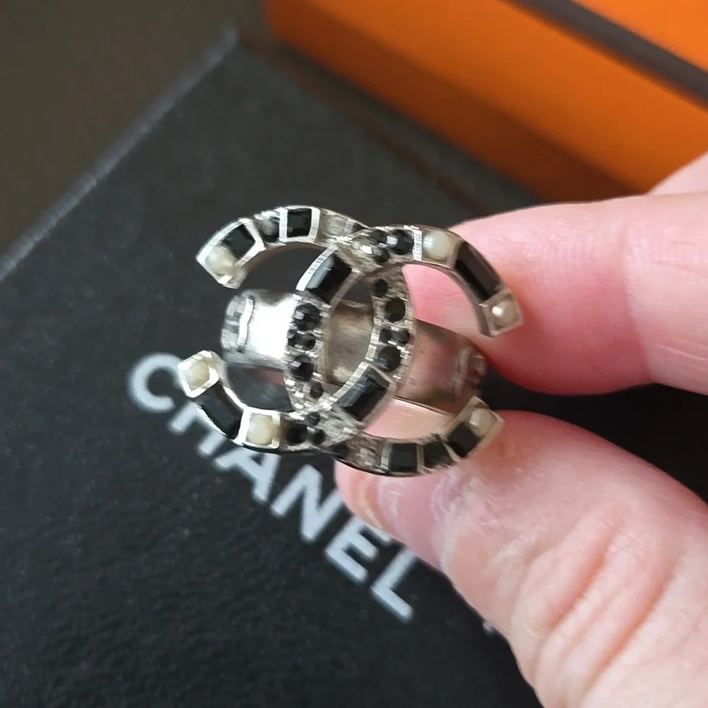 Chanel Geometric Ring | Double CC | Statement Designer Jewelry, Authentic, 52 - Picture 10 of 13
